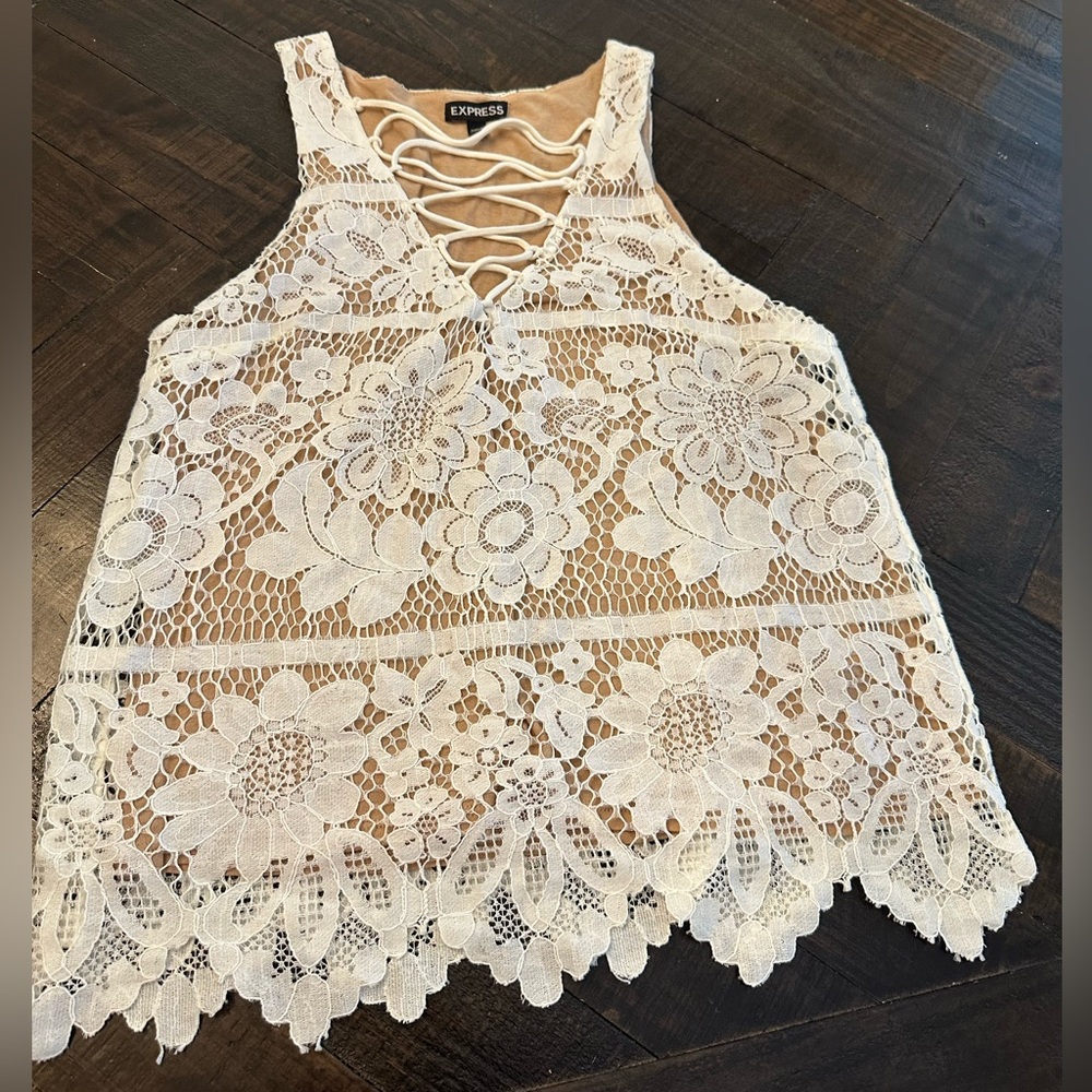 Express White Lace Detailed Lace Up Top